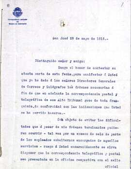 Cartas de la Secretaría procedentes del Ministerio de Gobernación de Costa Rica. Asuntos: corresp...