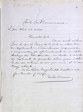Cartas procedentes de Nicolás Oreamuno, Magistrado de Costa Rica. Asuntos: reintegro de dinero y ...
