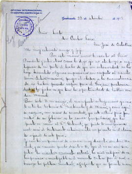 Carta de la Secretaría procedente de León Castro, Oficina Internacional Centroamericana de Guatem...