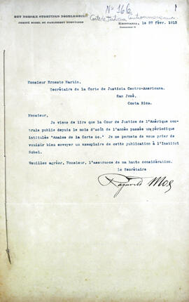 Carta de la Secretaría procedente de la Secretaría Det Norske Storings Npobelkomite, Comité Nobel...