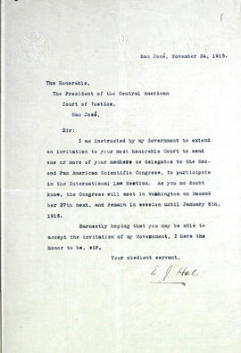 Carta de la Secretaría procedente de E. J. Hale, de la Legación de Estados Unidos de América en C...