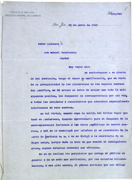 Carta de la Secretaría procedente de Macedonio Esquivel, Director General de Correos de Costa Ric...